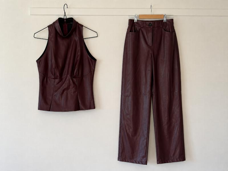 Burgundy faux leather set