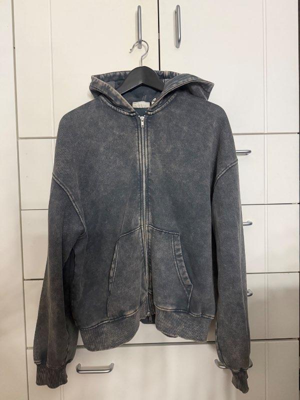 Denim mynstur hettupeysa