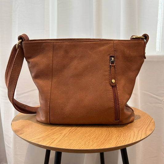 Vintage leður taska tan (genuine leather)